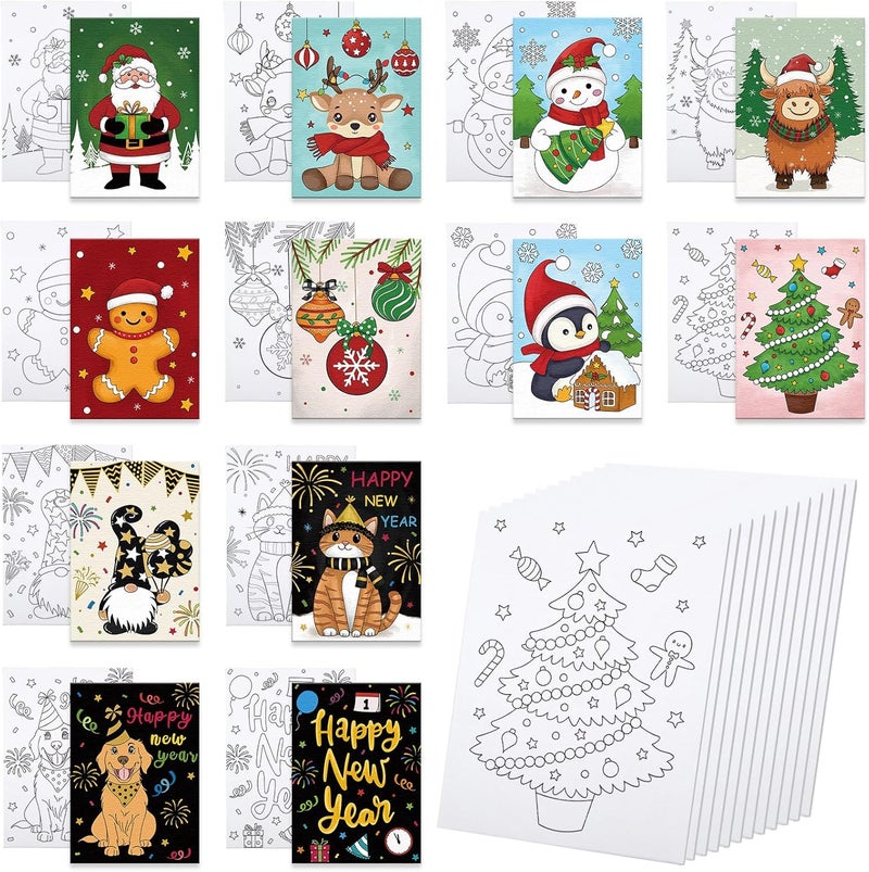 Anseal 12 Packs Christmas Pre Drawn Canvas to Paint, 5" X 7" Pre Printed Canvas for Kids, Pre Stretched Canvas Outline Painting Boards for Beginners, Students, Party Favor - Image 1